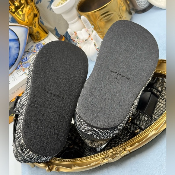 🆕 TORY BURCH 🧿 NWOB Kira Sport Sandal, Black Ivory Multi Tweed Dad Sandal Sz 7